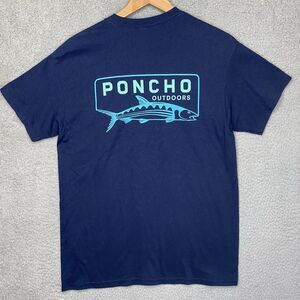 Poncho Outdoors T-Shirt Mens Sz M Blue Short Sleeve Crewneck Fishing Adult Fish